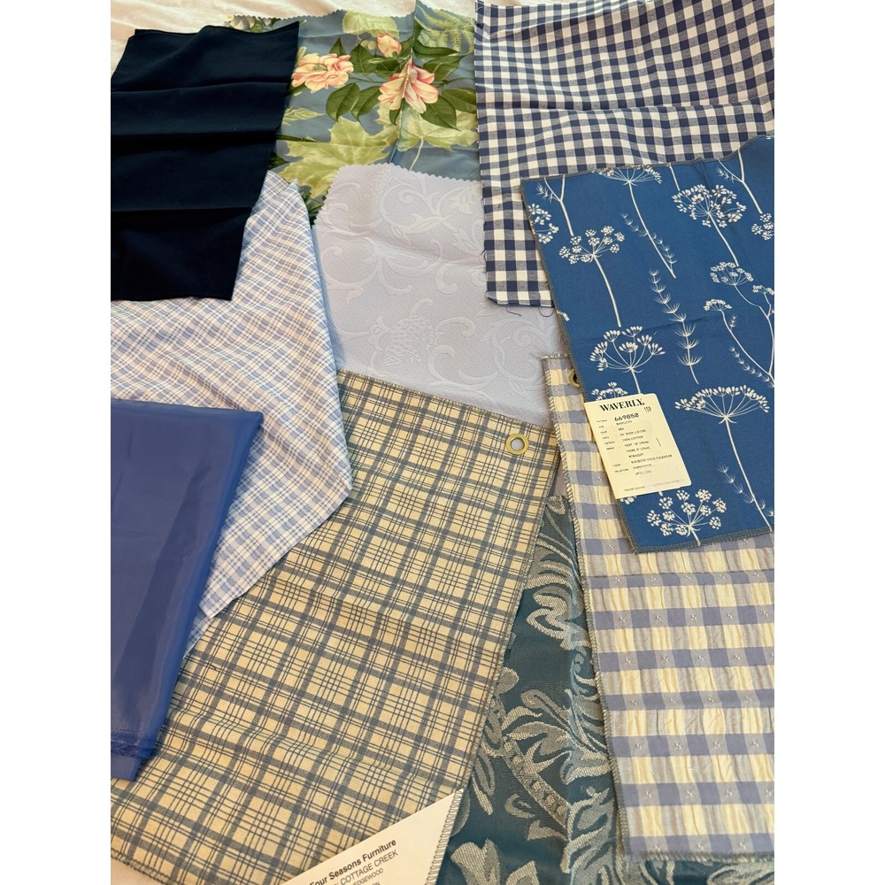 VTG Lot of 11 shades of blue print designs fabrics remnants samples quality new